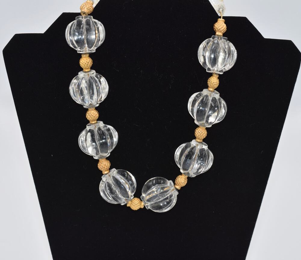 ANNE KLEIN Vintage 1980's Chunky Gold And Lucite Heavy Modern Statement Necklace